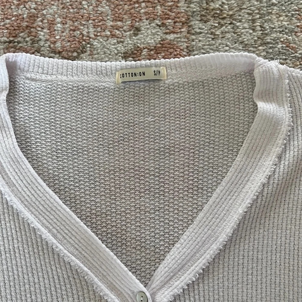 Cotton:On White Waffle Knit Thermal Henley Size Small Tie Front Button Down - Picture 2 of 5